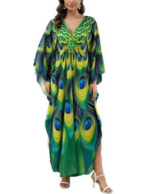 Women's Plus Size Kaftan Maxi Dress Batwing Sleeve Beach Cover Up-8759-color40